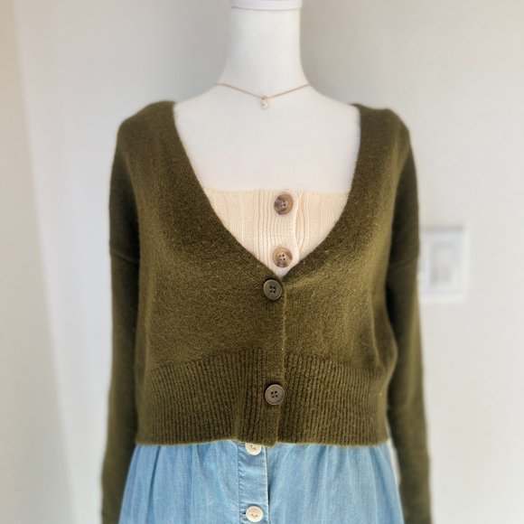 Oak + Fort Khaki Cropped Cardigan Size XS - Picture 6 of 8